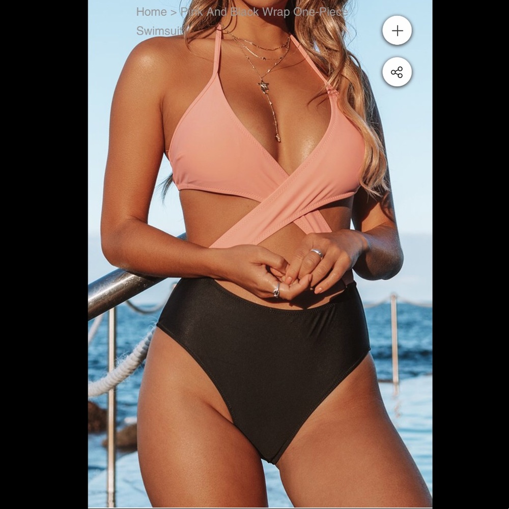 Cupshe Pink and Black Wrap One-Piece